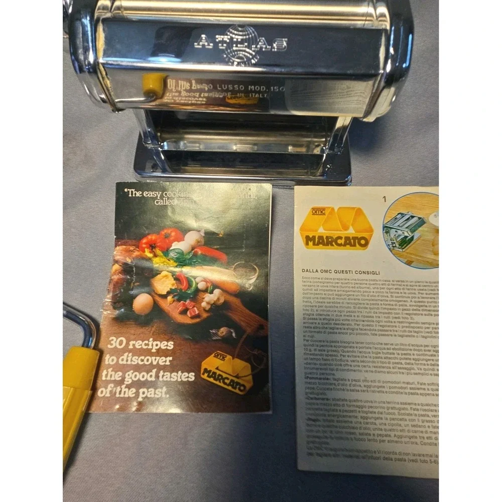 Vintage Marcato Atlas 150 Pasta Maker Machine Chrome Made In Italy Complete W/ M